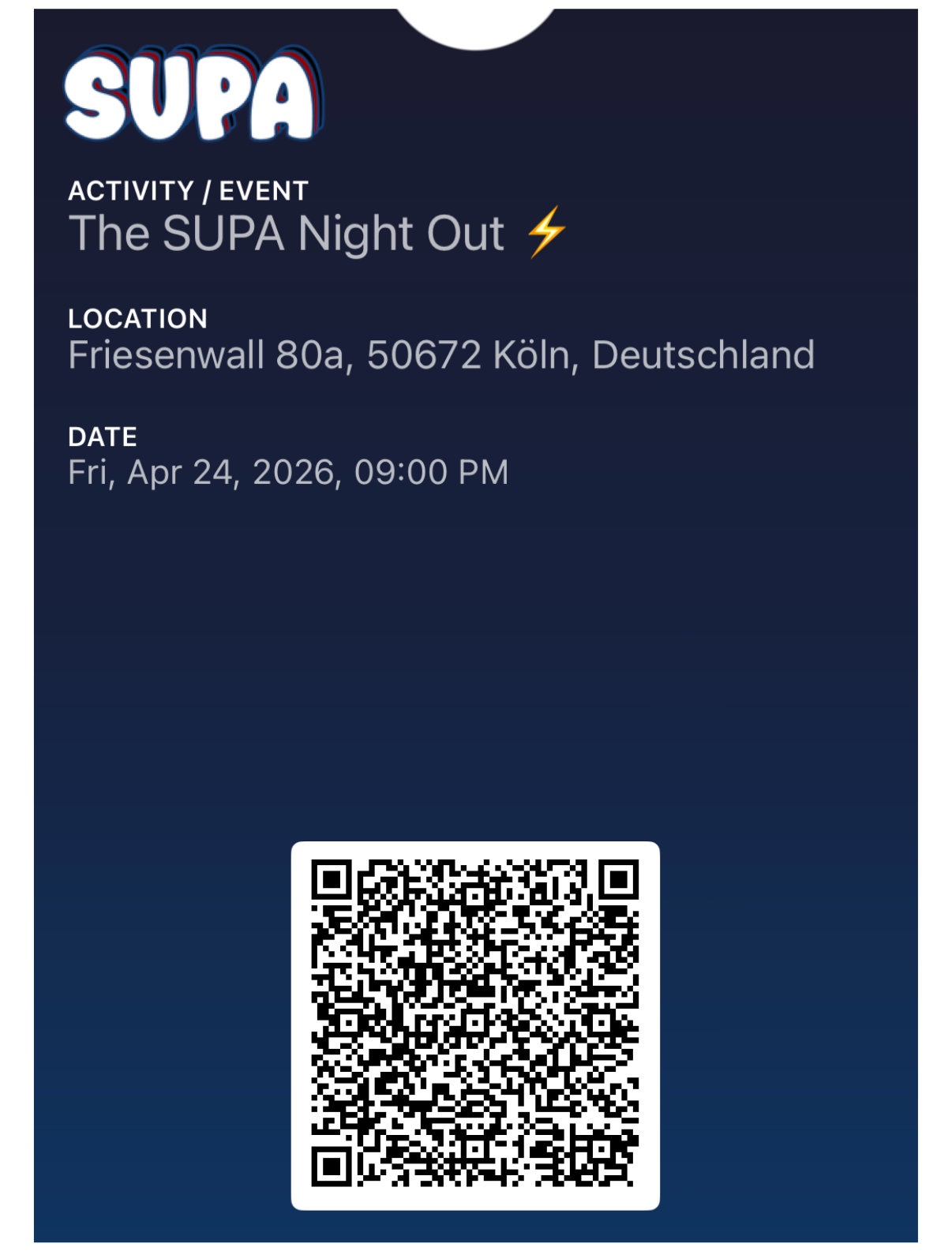 Example SUPA event ticket